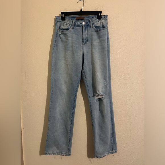 Judy Blue Back Rip 90'S STRAIGHT Light Wash Women’s Sz 7/28 Distressed High Rise - Picture 2 of 11